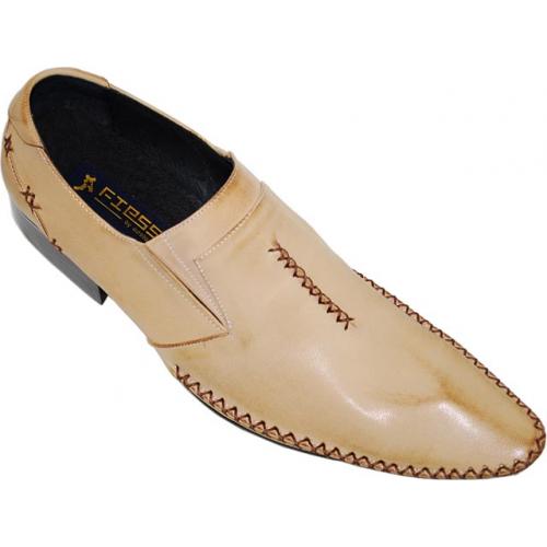 Fiesso Egg Shell With Chocolate Brown Stitching Genuine Leather Loafer Shoes FI8145